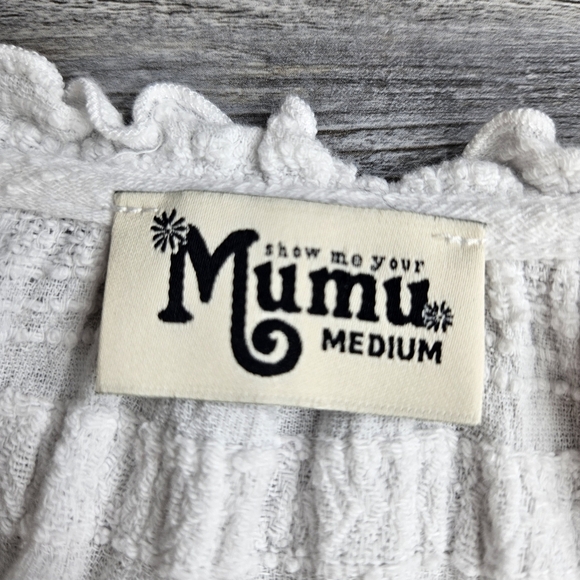 Show Me Your MuMu White Slub Cotton Blouse V-neck Medium - Picture 2 of 11